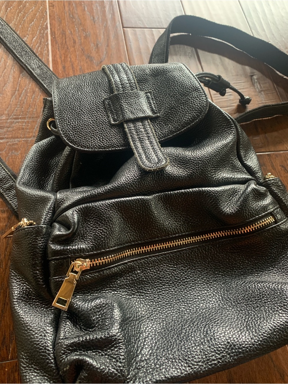 S ZONE BLACK LEATHER BACKPACK